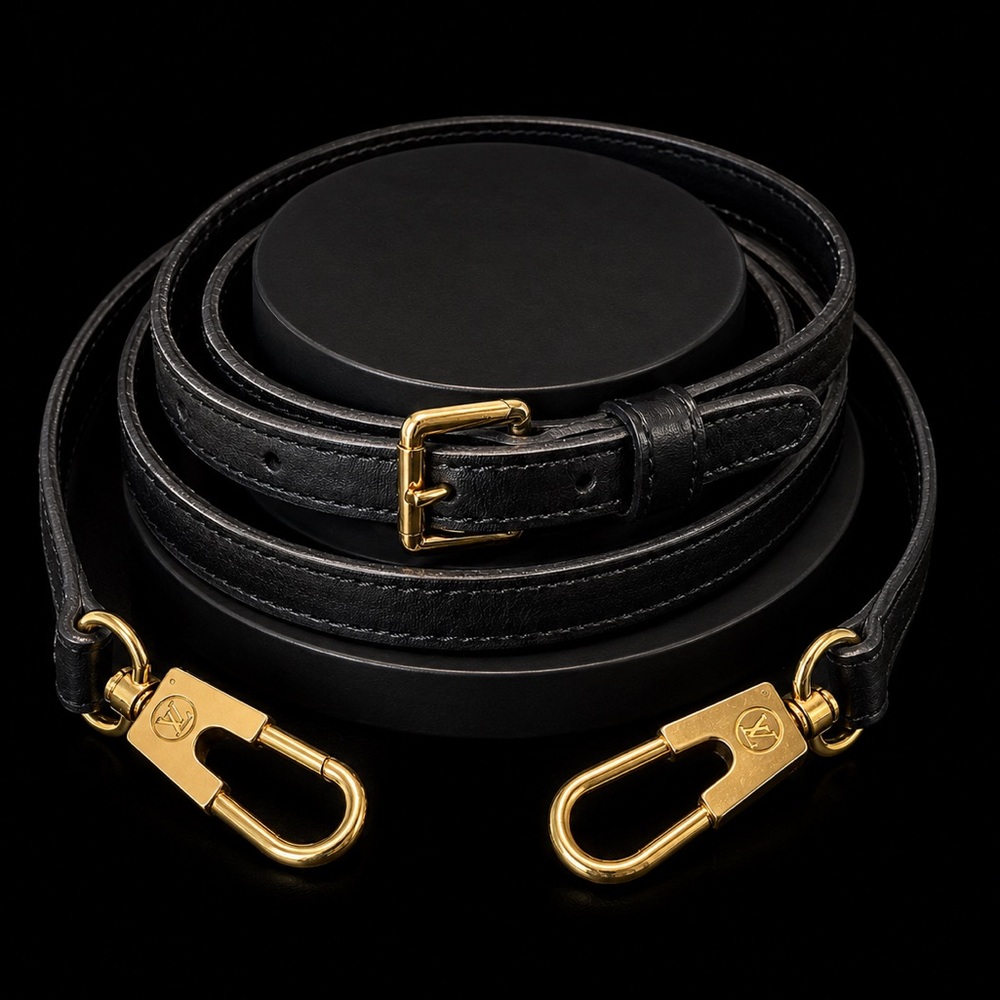LOUIS VUITTON Adjustable Black Leather Strap with Gold Hardware - Picture 6 of 16